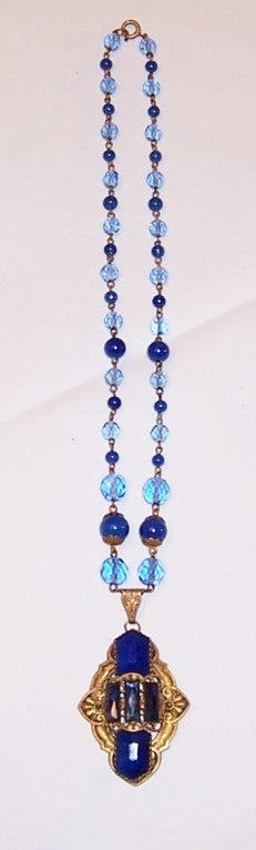 Lovely Czech  Blue Crystal & Glass Beaded Necklace & Pendant