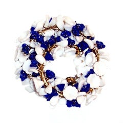 Hand-Made, White & Cobalt  Blue Poured Glass Floret Bracelet