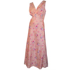 1930's Pink  Printed Negligee with Pink & Blue Floral Sprays