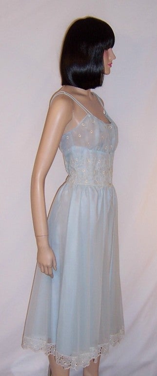 Powder Blue Negligee with White Embroidered Flowers For Sale 1