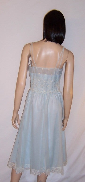 Powder Blue Negligee with White Embroidered Flowers For Sale 2