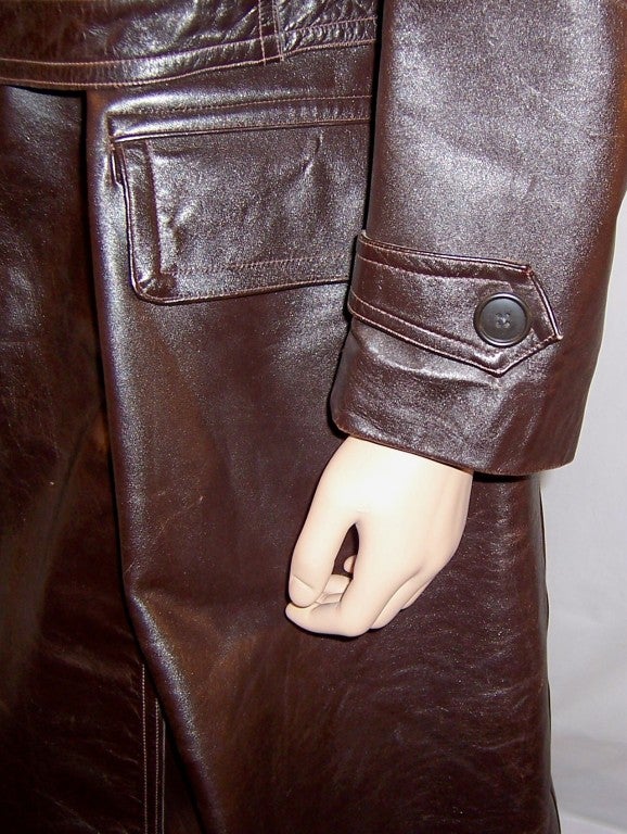 1940's Men's Brown Leather, Double-Breasted, Greatcoat For Sale 1