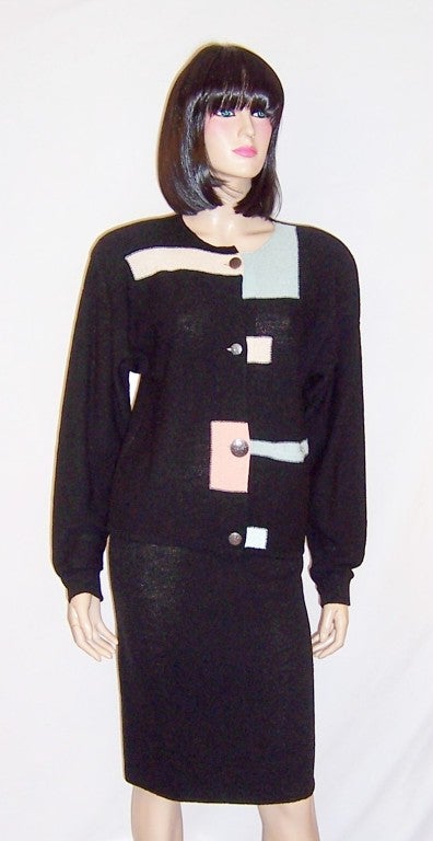 Steve Fabrikant Black Knitwear Ensemble with Pastel Details