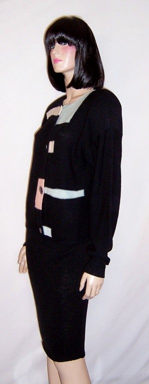 Women's Steve Fabrikant Black Knitwear Ensemble with Pastel Details For Sale