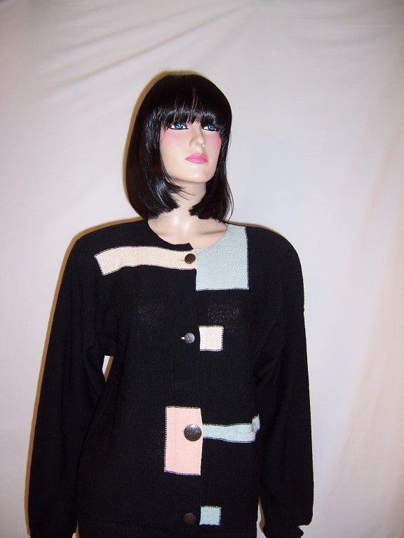 Steve Fabrikant Black Knitwear Ensemble with Pastel Details For Sale 3