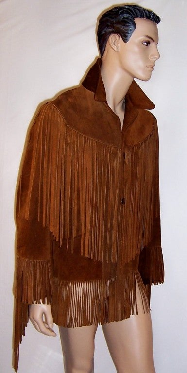 1960's Vintage, Burnt Sienna Colored, Men's Suede Fringed Jacket 1