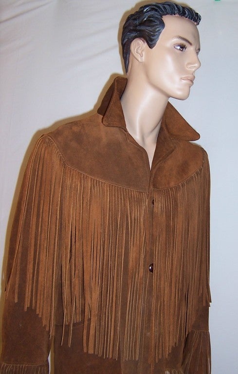 1960's Vintage, Burnt Sienna Colored, Men's Suede Fringed Jacket 4