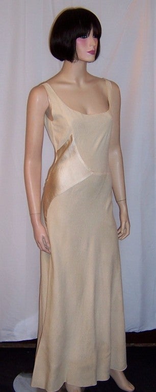 1930's Two-Toned Ivory,  Bias Cut Sleeveless Gown