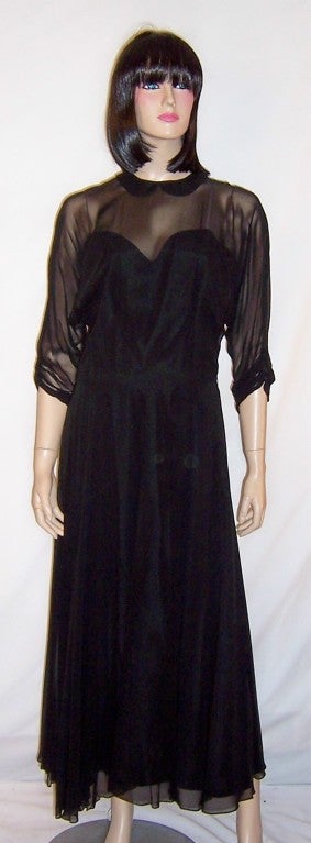 Late 1950's Black Chiffon Gown with Sweetheart Neckline