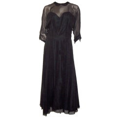 Vintage Late 1950's Black Chiffon Gown with Sweetheart Neckline