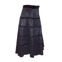 1950's Finely Pleated Skirt Trimmed with Black Velvet & Beadwork