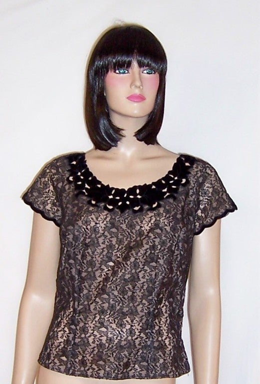 1950's Black Lace Blouse,  Hand Detailed by Saab