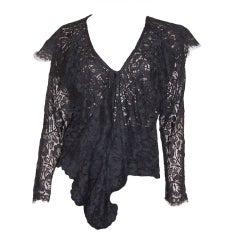 Norma Kamali Black Lace Blouse with a Deep and Wide Ruffle