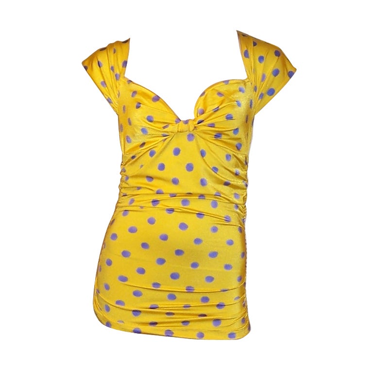 Emanuel Ungaro Parallele-Yellow & Lavendar Polka-Dotted Top For Sale