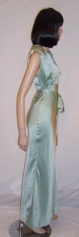 1930's Pale Teal Green, Bias Cut,  Silk  Gown/Negligee In Excellent Condition In Oradell, NJ