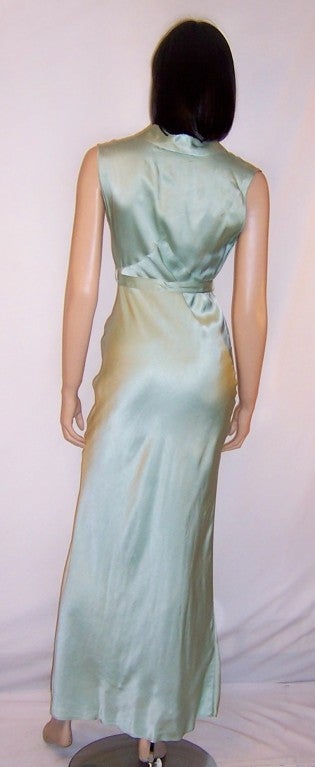 Women's 1930's Pale Teal Green, Bias Cut,  Silk  Gown/Negligee