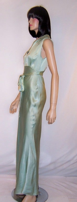 1930's Pale Teal Green, Bias Cut,  Silk  Gown/Negligee 1