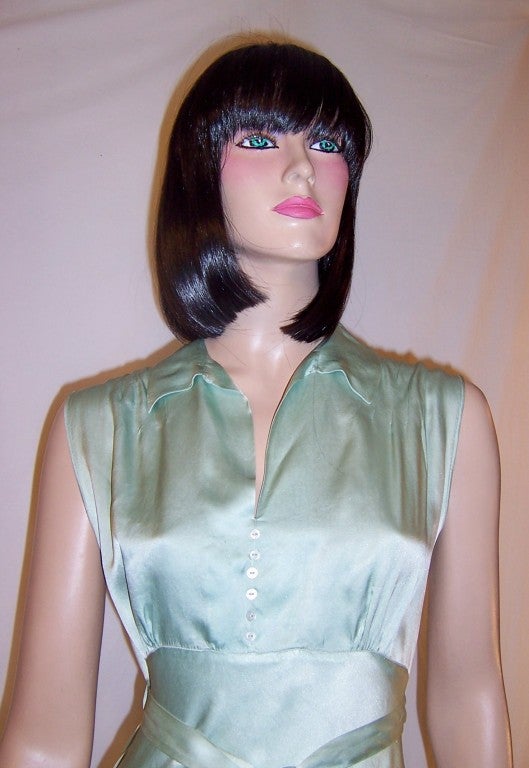 1930's Pale Teal Green, Bias Cut,  Silk  Gown/Negligee 2