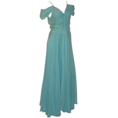 Superb & Simply Feminine, 1930's Pale Turquoise Chiffon Gown