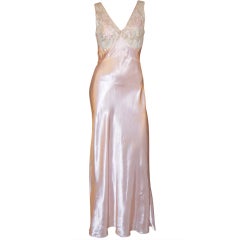 1930's Pink Satin Negligee with Alencon Lace Bodice