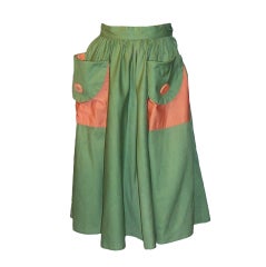 1950's Moss Green Summertime Garden Skirt with Large Pockets