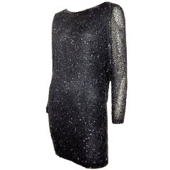 Gorgeous Black Bugle Beaded Mini-Dress with Scooped-Out Back