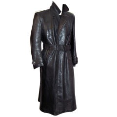 Vintage Mens WWII German Infantry Officer's Black Leather Greatcoat