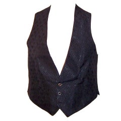 Early 1920's, Men's Black Silk Brocaded Waistcoat