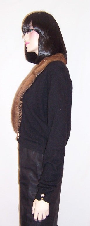 Women's 1950's Black Evening Sweater with Mink Collar For Sale