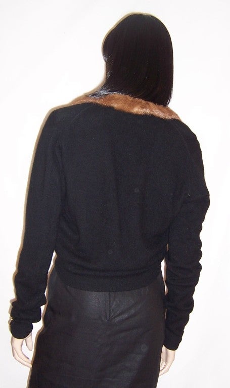 1950's Black Evening Sweater with Mink Collar For Sale 1
