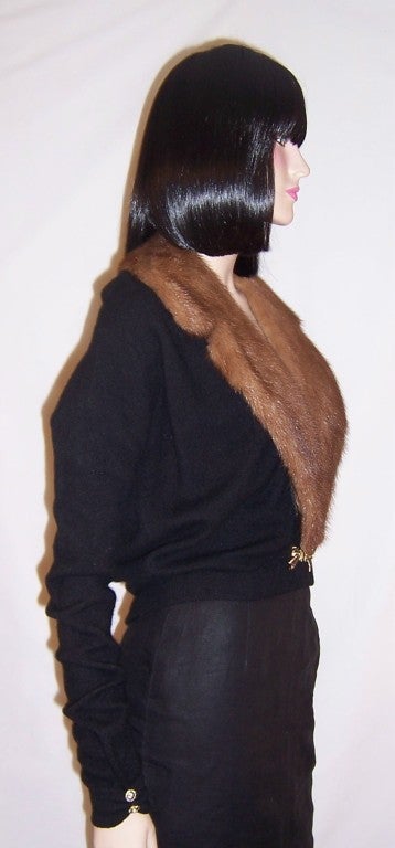 1950's Black Evening Sweater with Mink Collar For Sale 2