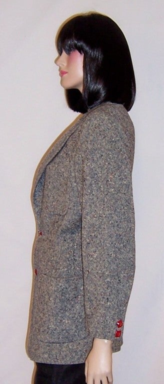Women's 1940's Woman's Tweed Blazer with Red Bakelite Buttons For Sale