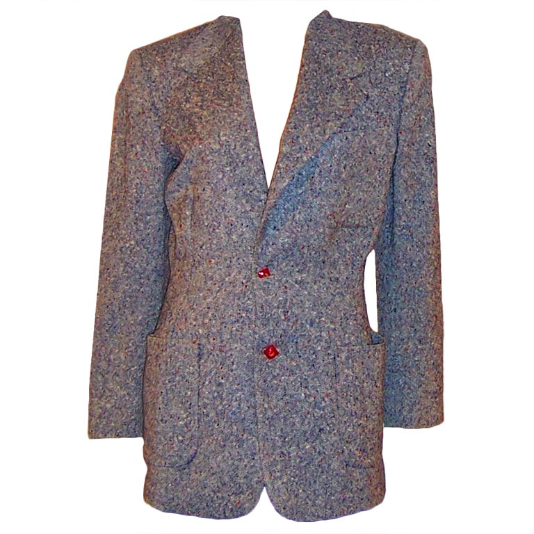 1940's Woman's Tweed Blazer with Red Bakelite Buttons For Sale