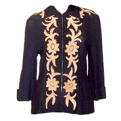 1940's Black Knit Jacket with Tan Chenille Appliques