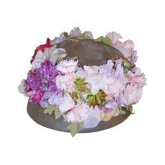 Walter Florell Moss Green Straw Chapeau Covered in Blooms