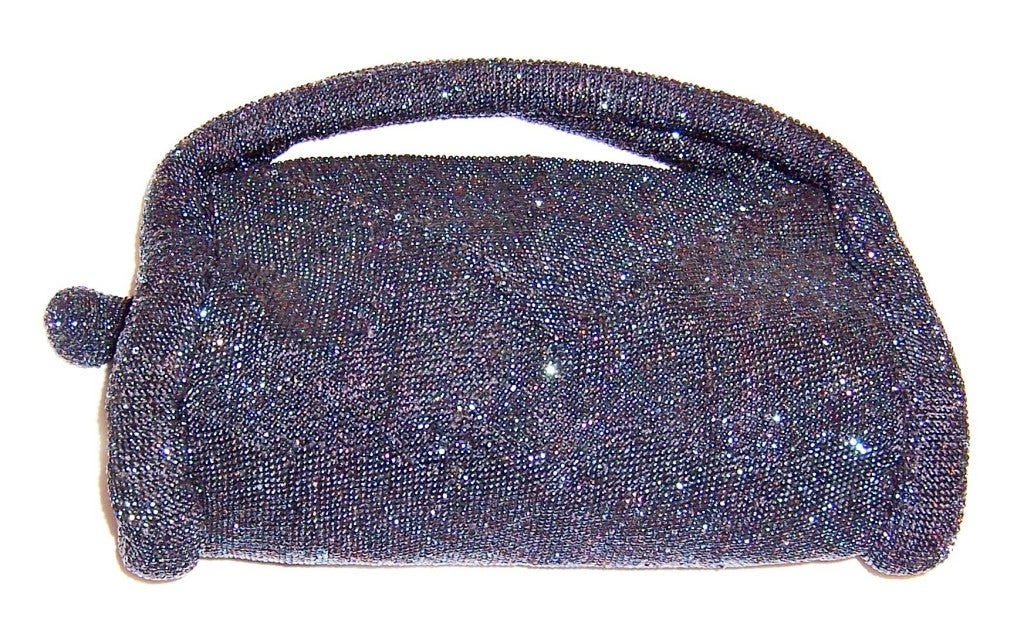 1940's Midnight Blue Glass Beaded Handbag with Double Handles