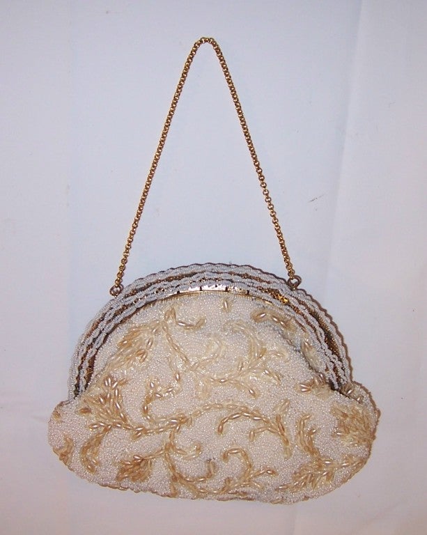 Women's 1950's, Jolles Original,  White Seed Beaded Handbag For Sale