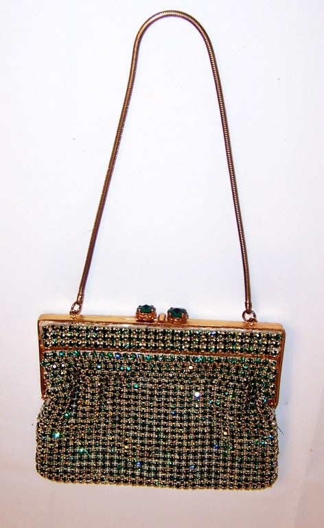 1960's Green Pronged Set Rhinestone Evening Handbag