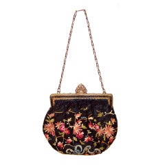 1920's Black Silk Handbag Embellished withTambour Embroidery