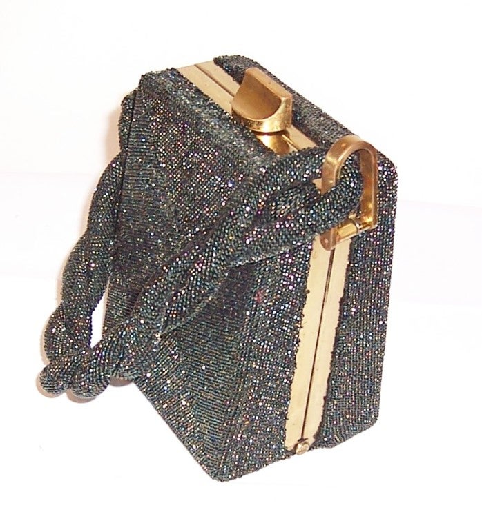 1940's Green Carnival Glass Beaded Box Handbag