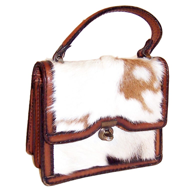 Charming 1960's Vintage Tano of Madrid, Spain, Pony Skin Handbag For Sale
