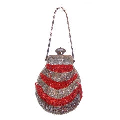 Superb 1920's Red & Silver Beaded Handbag with Elaborate Frame