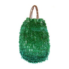 Antique 1920's Luscious Kelly Green Beaded Reticule/Handbag