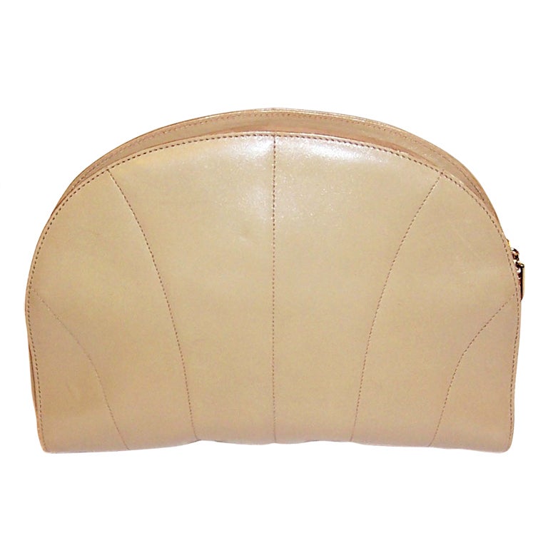 Chic and Luxurious Tan Leather Clutch Handbag by  Ferragamo For Sale