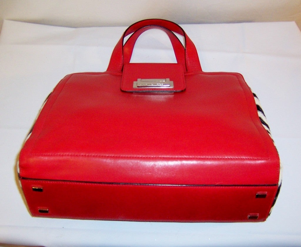 Adrienne Vittadini-Red Leather & Printed Zebra Handbag For Sale 1