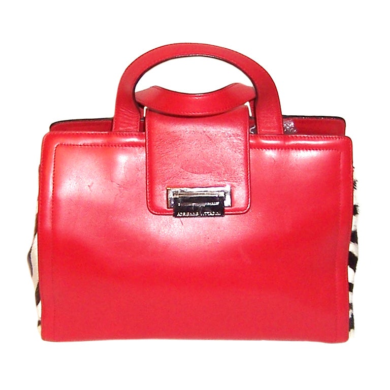 Adrienne Vittadini-Red Leather & Printed Zebra Handbag For Sale