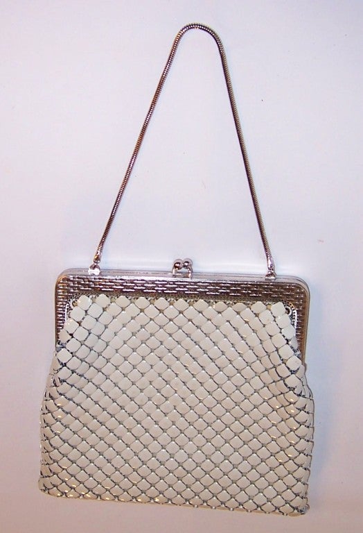 Women's 1960's Whiting & Davis White Enameled Mesh Handbag For Sale