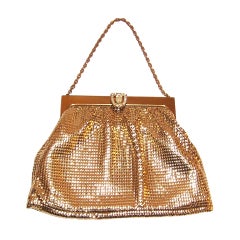 Vintage 1950's Whiting & Davis Gold Mesh Handbag-Rhinestone Clasp