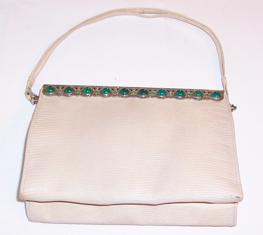Women's 1920's Art Deco Handbag with Chrysoprase & Marcasite Frame For Sale