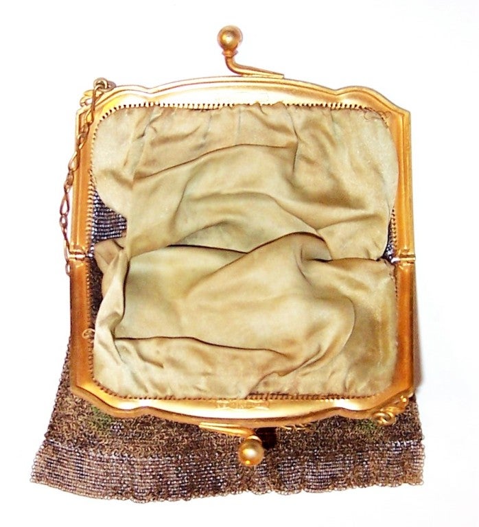 Women's 1920's Dresden Enamel Baby-Fine Mesh Handbag on Gilded Frame For Sale